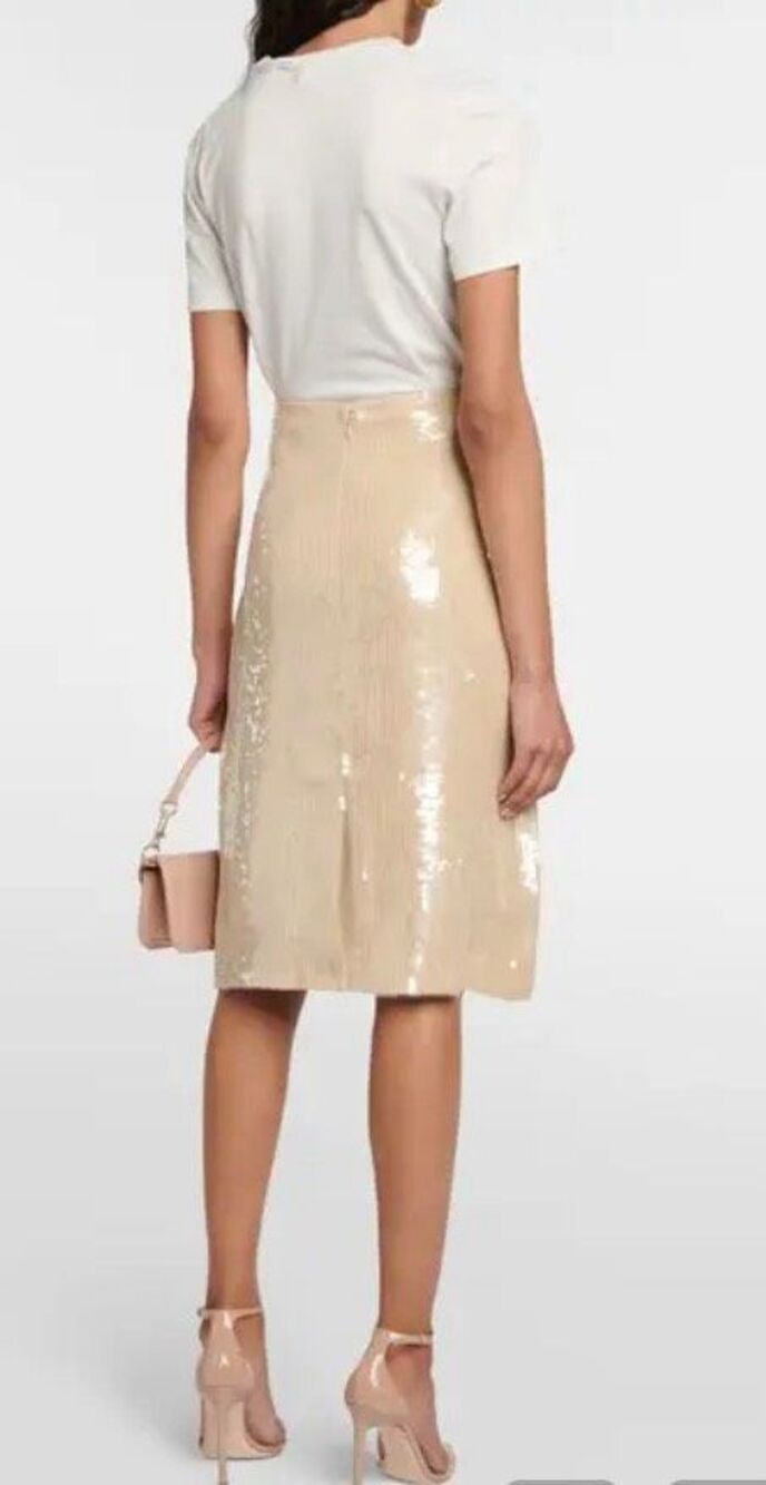 Nili Lotan Bonne Sequined Midi Skirt in Beige NWT Size 0 - Picture 3 of 10